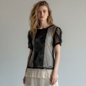 Vintage 90s Y2K Guess Black Lace Sheer Blouse Medium Goth Victorian Witchy Vamp